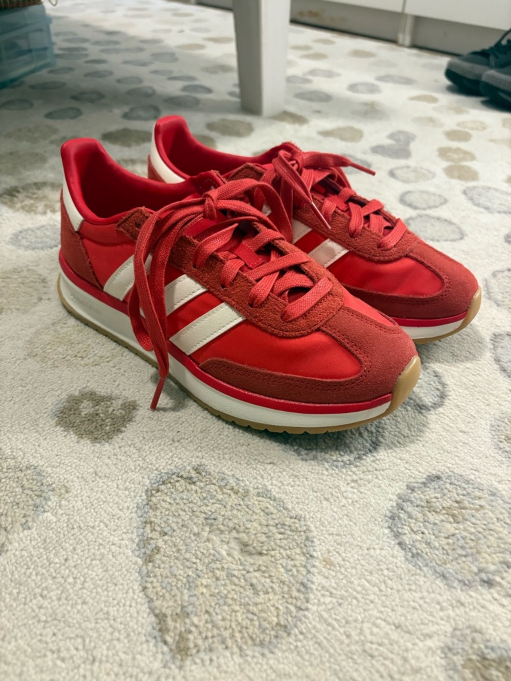 adidas Red Women's Retro-Style Running Sneakers with White Stripes